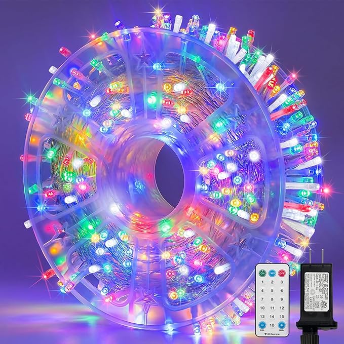 LAMPHOME 165FT 500 LED Colourful String Lights, 16 Modes Timer Clear Wire Fairy Lights, Waterproof Connectable Plug in Twinkle Lights for Indoor Outdoor Easter, Christmas, Wedding Party Decorations