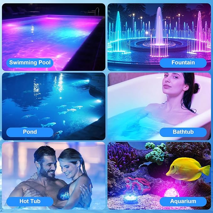 Creatrek Pool Lights with Remote, 10 Color Changing Pool Lights for Above Ground Pools, Battery Operated Submersible LED Lights for Pond, Bathtub, Hot Tub, Party, 2 Pack