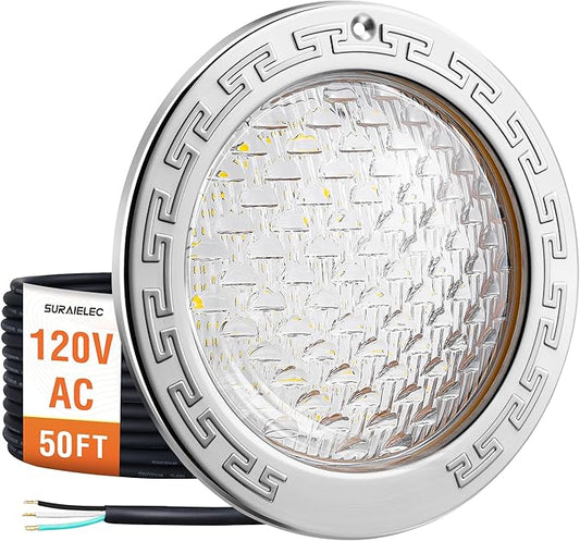 SURAIELEC Pool Lights for Inground Pool, 10 Inch 120V LED Underwater Light, 35W (300W Equivalent), 4000LM, Cool White 6000K, Fits 10" Large Wet Niches, Stainless Steel Housing, 50FT Cord
