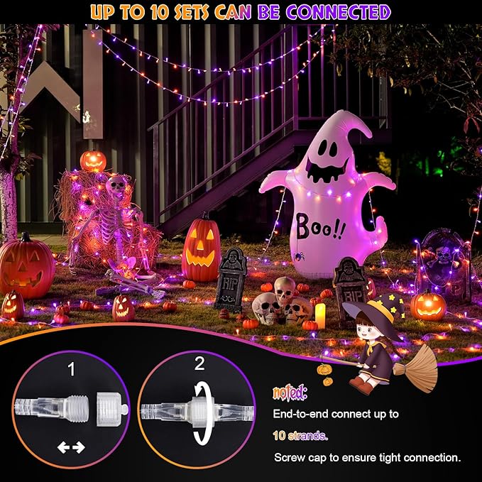 JMEXSUSS 2 Pack 100 LED Orange and Purple Halloween Lights, 33ft Connectable Halloween String Lights Outdoor Waterproof, 8 Modes Christmas Light for Indoor Christmas Tree Party Decorations