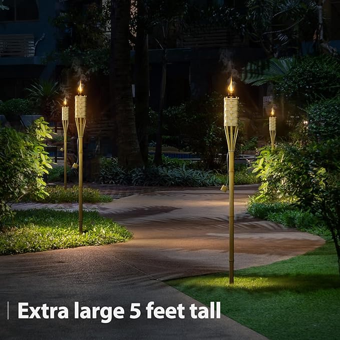 Matney Bamboo Torches for Outside Mosquitos Repellent - 5 Ft. Tall - (12 Pack) - Decorative Garden & Backyard Lights - Mosquito Torches Outdoor - Oil Lamp for Citronella - Flame Lasts Over 8 Hours