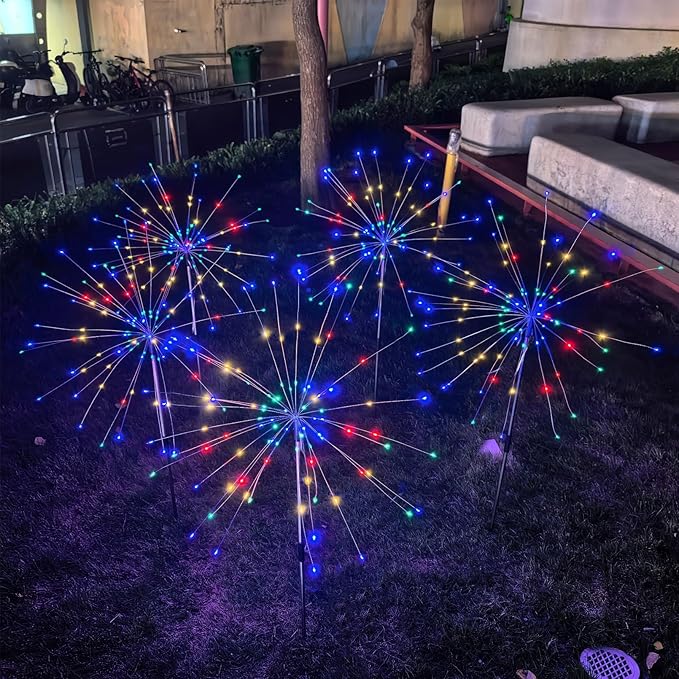 Solar Garden Firework Lights Outdoor, 5 Pack 450 LED 8 Lighting Modes Waterproof Landscape Decorative Sparklers Twinkling Starburst Lights for Yard Pathway Walkway Christmas, Colorful