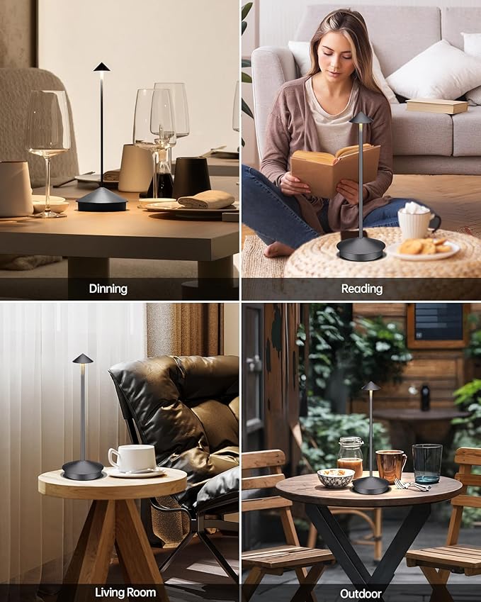 Portable Led Cordless Lamp Table Light 2 Pack, Rechargeable 6000mAh Battery Outdoor Table Lamp for Dinning Restaurant Patio Bedroom Camping, IP54 Waterproof, Dimmable