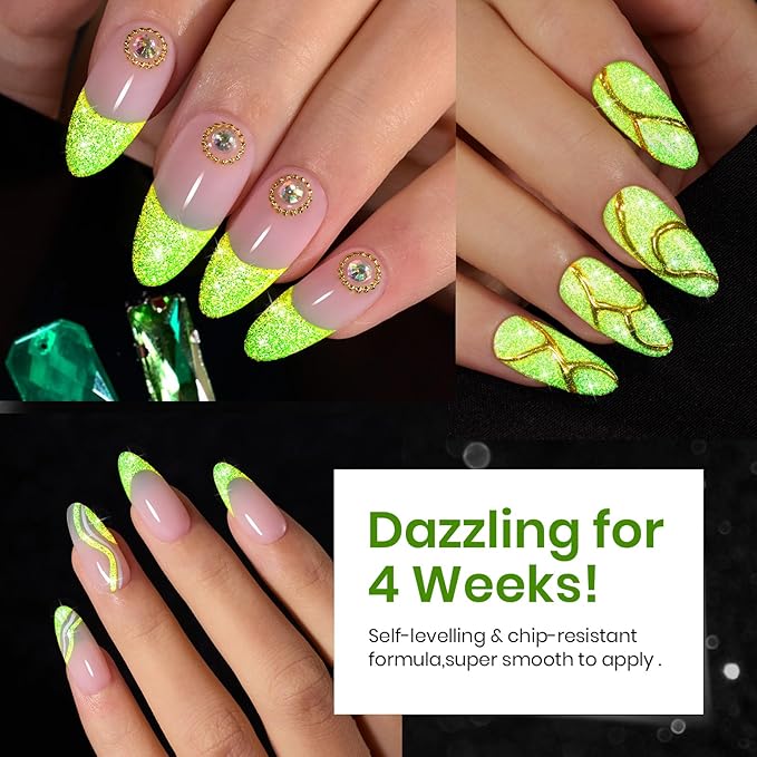 beetles Gel Polish Green Glitter Gel Nail Polish 0.51OZ Reflective Nail Art Manicure Salon DIY at Home UV LED Needed Gifts for Women Lime Shock St Patrick Day