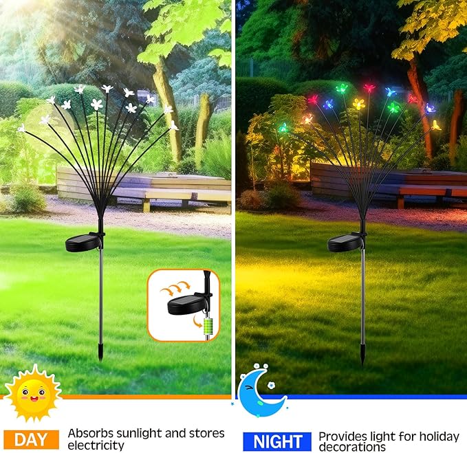 4 Pcs Solar Firefly Lights for Garden Swaying Lights Decoration Outdoor Garden Fairy Light for Yard Pathway Patio Lawn Waterproof Firefly Stake for Outside Holiday Decor(Flower)
