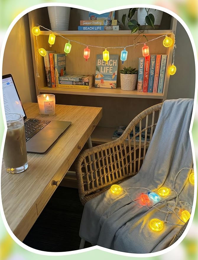 8.5Ft LED Popsicle and Lemon String Lights, Hawaiian Beach Decorations Lights with 10 Multicolor Popsicle and Yellow Lemon Bulbs, Summer Tropical Themed Fairy Lights for Home Party Holiday Camping