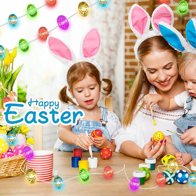 ZGWJ Easter String Lights Outdoor, 1 Pack Easter Eggs Lights Battery Operated 16ft 50LED Waterproof Decorations Indoor Home Bedroom Spring Party Decor