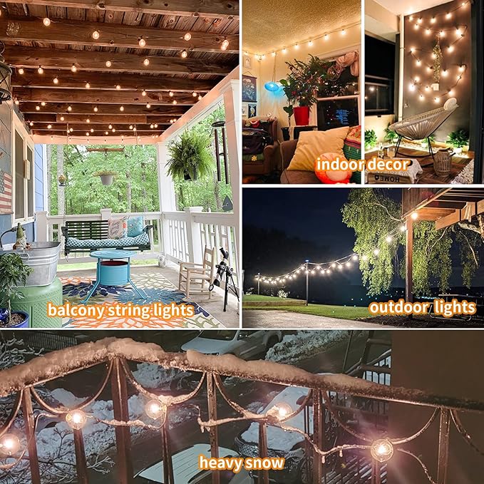 Vocevos LED Outdoor String Lights 60FT, Shatterproof Patio Hanging Lights Outside, Dimmable G40 Bulbs Waterproof Heavy-Duty Commercial Strand Decor for Bistro Café Party Wedding Porch Backyard
