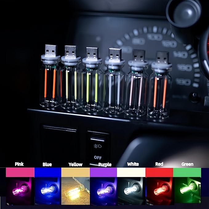 Retro Car Lamp, Touch Adjustment USB LED Car Lights,Plug in USB Automotive Night Lamps,Plug-in Ambient Light, Mini LED Bulb for Automotive,Bedroom,Hallway,Desk,No Pole dimming(Red Light)