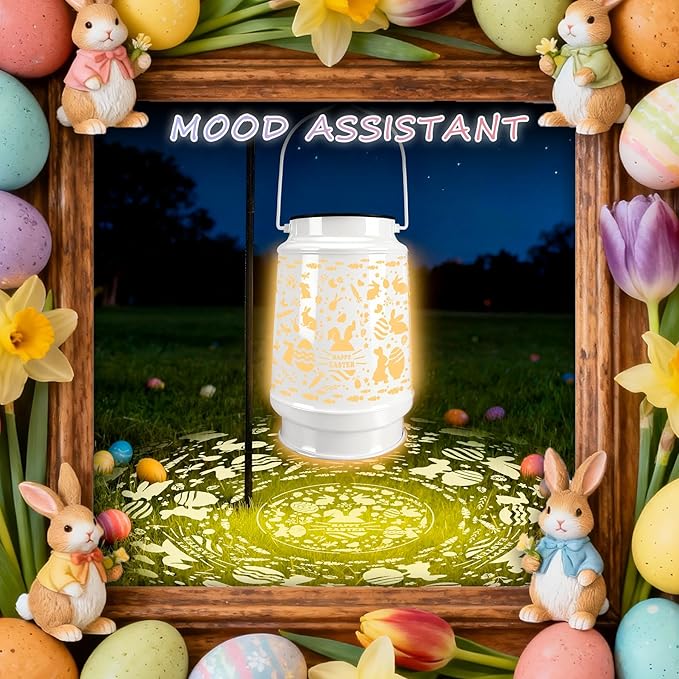 Easter Decoration for Outdoor Solar Lanterns Waterproof Garden Decor,Metal Table Decorative Light Gardening Patio Yard Lawn Backyard Front Porch Pathway