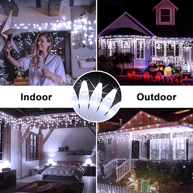66FT 670 LED Christmas Lights 148 Ice Drops, 12 Modes and Timer Memory Dimmable, Plug In Outdoor Waterproof Hanging String Light for Holiday Wedding Garden Fence House Tree Outside Decor (Cool White)