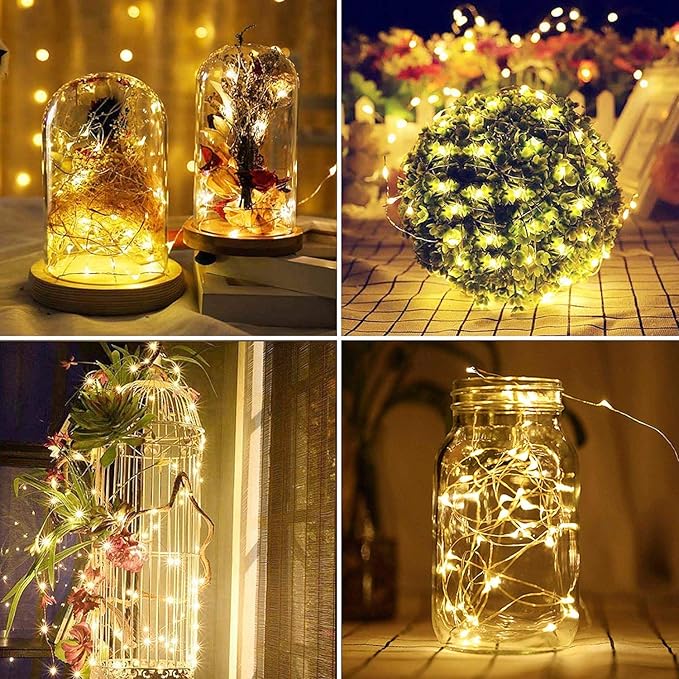 2 Pack Total 200 LED 66FT Solar Powered Copper Wire String Lights Outdoor, Waterproof, 8 Modes Fairy Lights for Garden, Patio, Party, Yard, Christmas (Warm White)