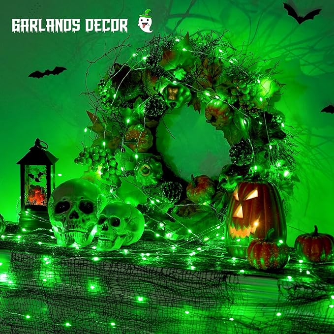 JMEXSUSS 2 Pack Green Fairy Lights Battery Operated, Total 200 LED 66ft Twinkle String Lights with Remote, 8 Modes Christmas Lights for Tree Wreath Fireplace Indoor Outdoor Halloween Xmas Decor