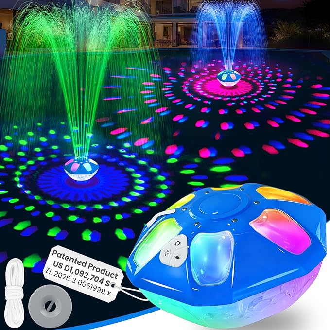 2026 Upgraded Pool Fountain,9000mah Rechargeable Floating Pool Fountain with Light Show,Above Ground Pool Water Fountain Pump with Anchor,Large Floting Fountain for Inground Pool-1PC (Dark Blue)