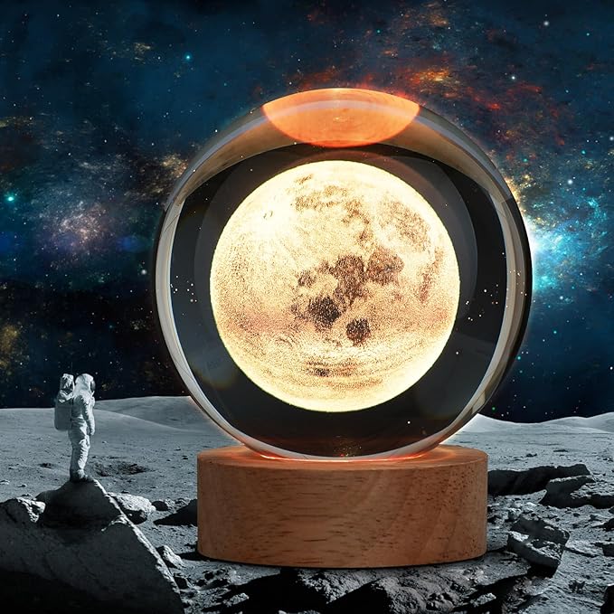 Large Crystal Ball 3D Moon Lamp Balkwan, Crystal Lamp 16 Color Changing Night Light with Remote Control for Bedroom Decor, Ideal Birthday Gift for Teens Boys and Girls, Moon Model
