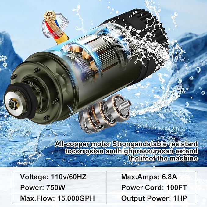 Pond Fountain Aerator 750W 1HP 110V -Pond Fountain -RGB LEDA Color-Changing Light Show - 15000 GPH Floating Aerator Pump- With100ft Power Cord -for Ponds and Lakes 2026 Latest Model