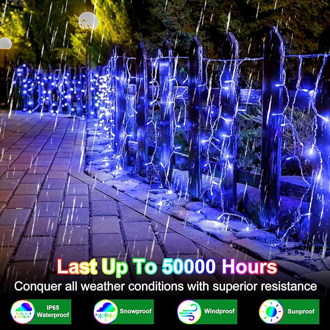 1620 LED 164ft 360 Drops Christmas Lights, Outdoor Hanging lights with 8 Modes & Timer Memory, Outside Waterproof Curtain String Light for House Fence Tree Holiday Wedding Party Decorations (Blue)