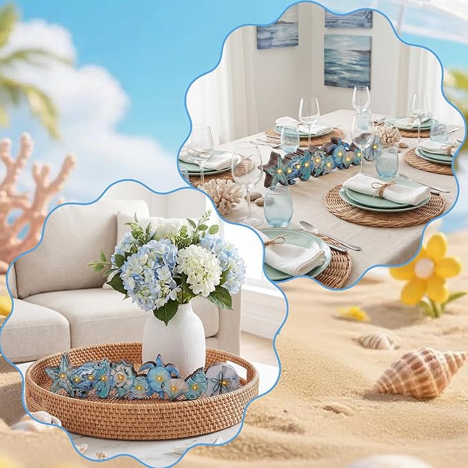 Yousoontic Summer Ocean Animals Table Centerpieces with LED Lights, 3D Wooden Coastal Decor Block, Nautical Under The Sea Sign Decor for Home Mantel Desk, Beach Themed Summer Holiday Party Decorations
