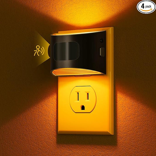 DORESshop LED Night Light[4 Pack], Night Lights Plug into Wall, 3 Mode Plug in Night Light with Motion Sensor, Dusk to Dawn Sensor, Nightlights for Adults, Bedroom, Bathroom, Hallway, Amber