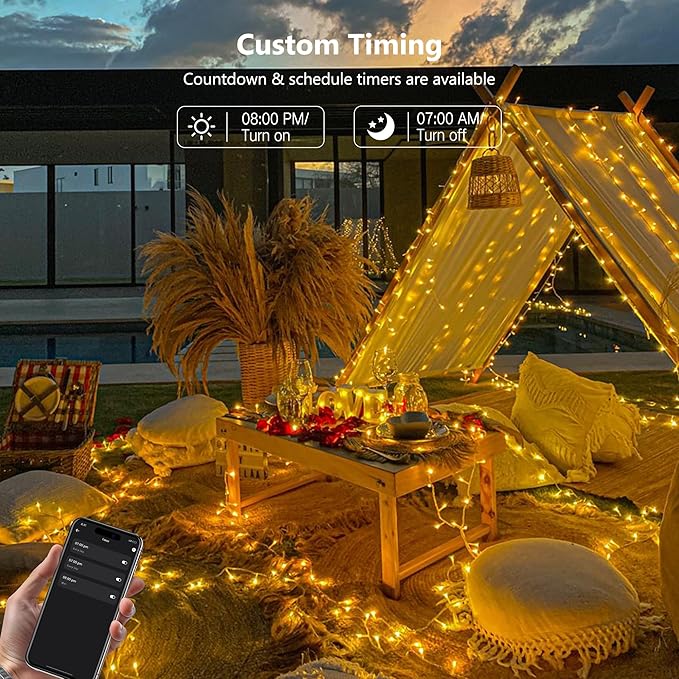 Brizled Smart Christmas Lights, 65.61ft 200 LED String Lights with APP & Voice Control, Dimmable WiFi Warm White Fairy Light Music Sync Xmas Tree Light Clear Wire for Home Christmas Tree Party Decor