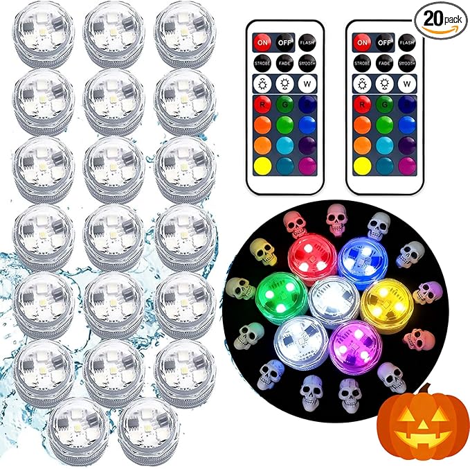 HL Small Submersible Led Lights with Remote,Mini LED Light,Waterproof Tea Light,Underwater Lights,Flameless Candles,Suitable for Vases, Fish Tanks, Hot Tubs, Parties,Wedding,Halloween Decorations