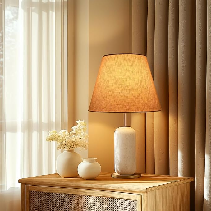 ALUCSET Small Lamp Shade, Barrel Fabric Lampshade for Table Lamp and Floor Light, 6x10x7.5 Inch, Natural Linen Hand Crafted, Spider Diameter 0.4 Inch (Bright White)