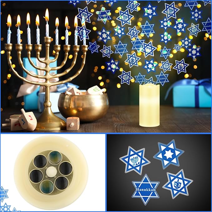 Hanukkah Light Decor Indoor Chanukah Projector Candle Chanukah Jewish Decorations Star of David Hanukkah Menorah Decor Blue LED Flameless Candle Battery Night Light with Remote Timer Xmas Party