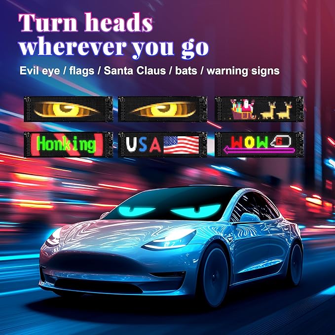 Sachie 2PC 5800 Lux High-Brightness Devil Eyes LED Light Strips for Cars/Trucks/SUVs - 19.3"x4.3" Customizable Windshield Decoration with App Control, IP68 Waterproof, USB-Powered