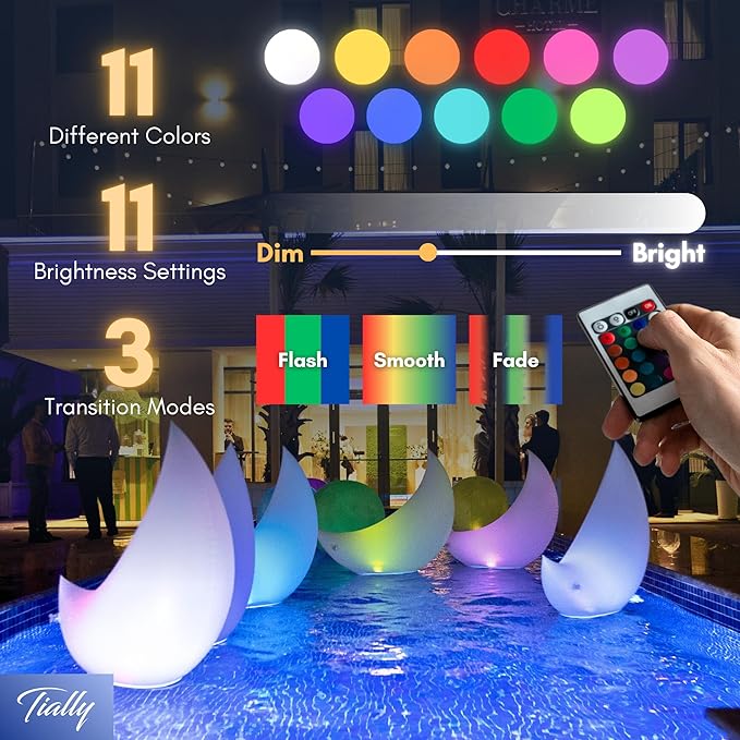 TIALLY Floating Pool Lights Solar Powered - 24" Ramadan Inflatable Light, Moon Floating Pool Decorations, Floating Solar Pool Lights for Swimming Pool, Weddings, Pool Party Decor (2 Pack)