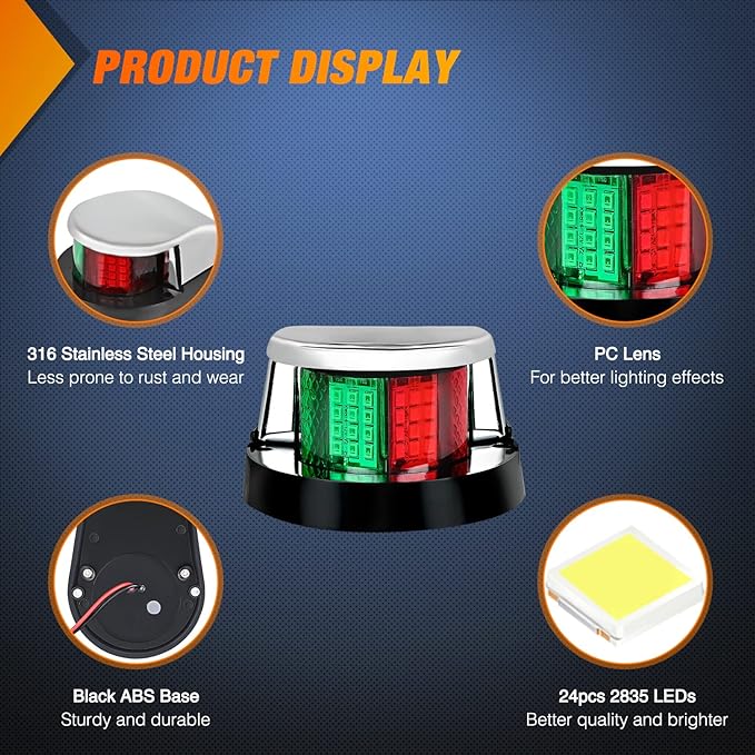 Nilight Marine Boat Navigation Light 24LED Red Green LED Port Starboard Signals Bow Lights 12V Waterproof for Skeeter Yacht Pontoon Speedboat Sailboats Fishing Boats