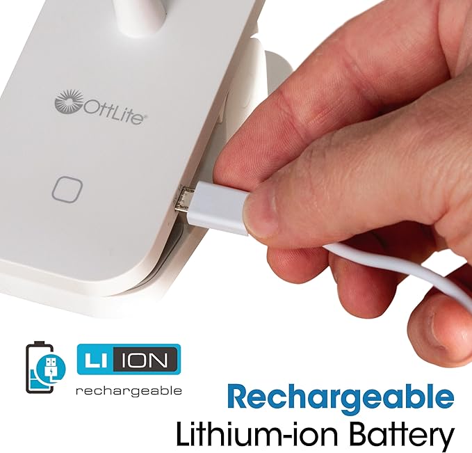 Ottlite Rechargeable LED Clip Lamp - ClearSun LED Technology with Touch Activated Control, Dimmable LEDs & Flexible Arm - Travel-Friendly Clip Light for Reading, Bed Headboard & Computers