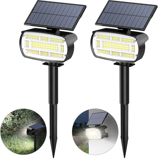 Fabrito Large Solar Spot Lights Outdoor 2 Pack, 1000 Lumens High Brightness, IP65 Waterproof Solar Spotlight with 136 LEDs, Dusk to Dawn Solar Landscape Lights for Yard, Garden, Pathway, Plants(White)