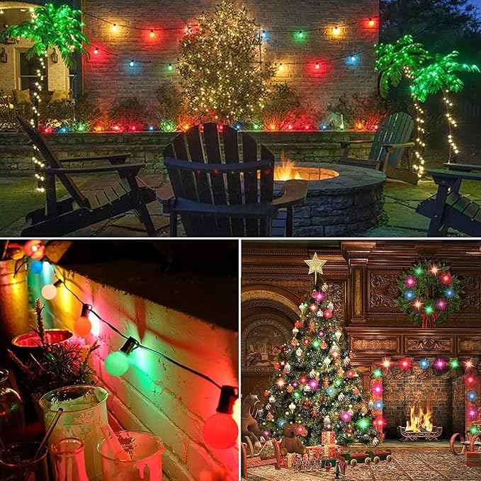 G40 Multicolor Christmas Replacement Light Bulbs, 25 Pack Round Colorful Christmas Bulbs, 1.57 Inch Globe Christmas Light Bulbs, E12/C7 Candelabra Base Light Bulb for Indoor Outdoor Decor- 5 Watt