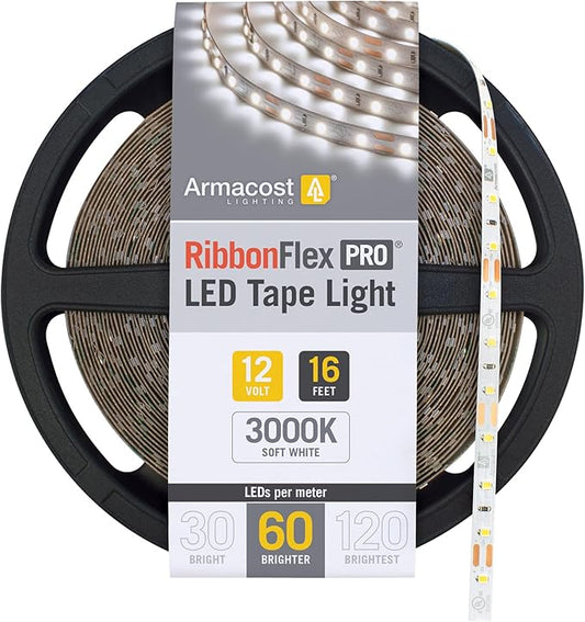 Armacost Lighting RibbonFlex Pro 12V White LED Strip Lights 60 LED/m, 3000K, 16.4 ft 142230