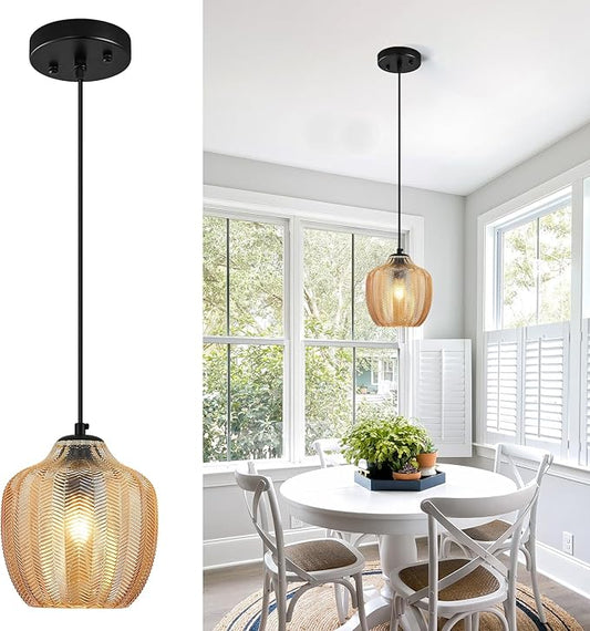 Amber Glass Pendant Lights Kitchen Island 1 Pack 6.29 in Glass Globe Pendant Light Fixture Adjustable Modern Farmhouse Pendant Lighting for Bedroom Dining Room