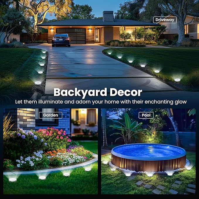 SOLPEX 16 Pack Solar Ground Lights Outdoor Waterproof, Solar Powered Pathway Lights, Landscape Lighting for Garden Walkway Driveway Backyard Decor (Cool White)