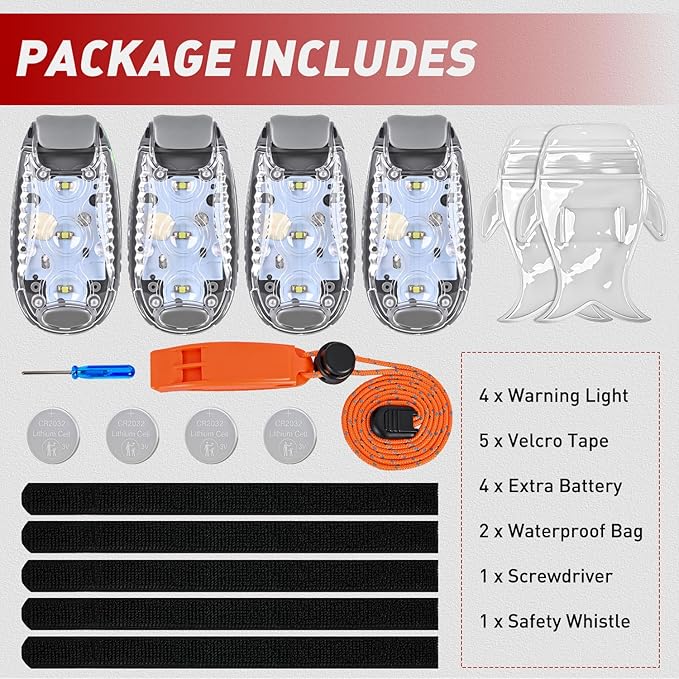 Nilight LED Safety Light 4PCS White Marine Navigation Bike Tail Lights Three Modes Waterproof Reflective Gear Clip On Flash Strobe Indicator Lamp for Night Boating Fishing Cycling Jogging