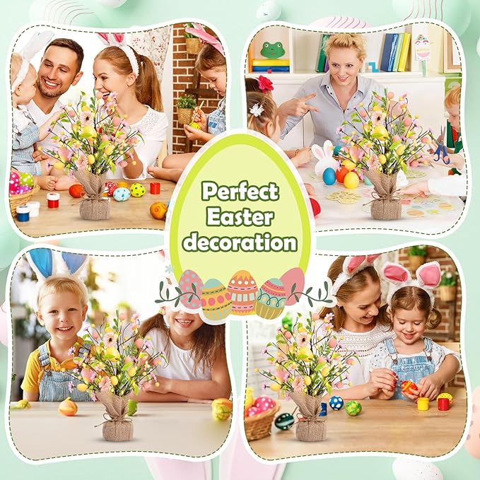Easter Decorations, Pre-Lit Easter Egg Tree Tabletop Decor with Delicate Ornaments, for Home Easters Party Wedding Holiday Spring Summer Kitchen Dining Table Decor (Pink)