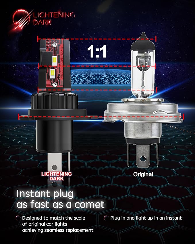 H4 Light Bulb, H4/9003 Fog Bulbs 6500K Xenon White Extremely Bright Wireless Fanless (Black, Pack of 2)