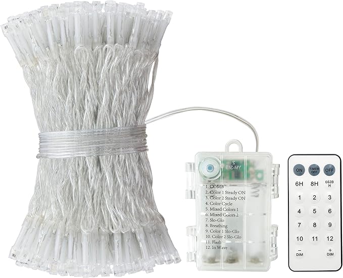 GHJ Battery Operated Remote Control Rainproof LED String Lights, Color Changing Fairy Lights for Christmas Tree Xmas Garden Party (White-Warm, 200LEDs)