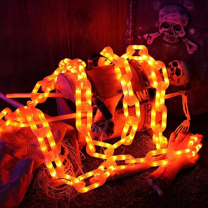 Joomer Chain Lights Halloween Decorative Battery Operated - 9.5 FT 160 LED Waterproof String Lights with Timer Function 8 Lighting Modes for Outdoor Indoor Halloween Decor (Orange)