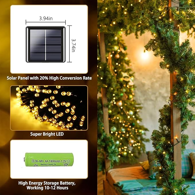 6 Pack Solar String Lights for Outside, 285 FT Total 720 LED Solar Chrismas Lights Outdoor with 8 Modes & Memory Function, Waterproof Twinkle Light for Xmas Tree Yard Party Decorations (Warm White)
