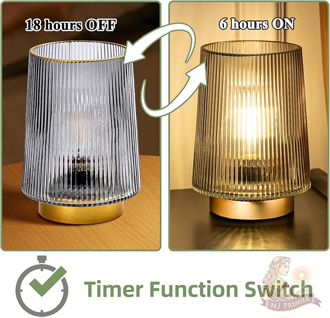 MJ Battery Operated Lamp with Timer Cordless Lamp with Timer Cozy Besides LED Light Battery Powered Small Glass Lamps for Home Decor Decorative Accent Lamps for Living Room/Entryway/Dorm (Grey)