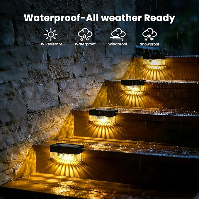 Solar Deck Lights Outdoor 16 Packs, Solar Powered LED Step Lights Waterproof Outdoor for Deck, Step, Fence, Wall, Patio, Yard, Pool, Pathway and Stairs (Warm White)