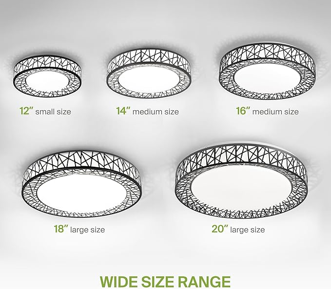 ASD 20 Inch LED Flush Mount Ceiling Light Fixture for Bedroom, 42W 2475LM 5CCT 2700K-5000K, Triac Dimmable Lights, Dining, Living Room, Kitchen Lamps, Modern Home Lighting Fixtures, Black, ETL