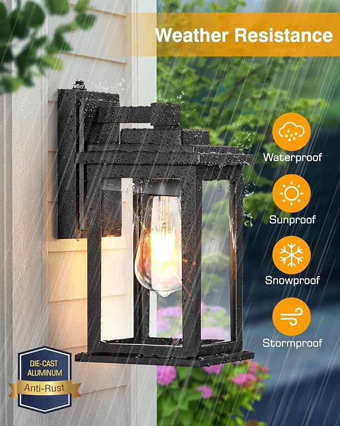 VIANIS Dusk to Dawn Outdoor Lights for House, Black Outdoor Light Fixture, Waterproof Exterior Lighting Fixtures Wall Mount, Outdoor Wall Lights for House, Garage, Garden, Porch,Hardwired, Non-Solar