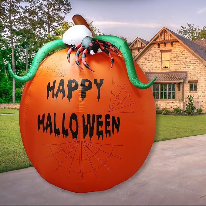 6Ft Pumpkin Lighted Halloween Inflatable Pumpkin Spider LED Lights Decor Outdoor Indoor Holiday Decorations, Blow up Lighted Yard Decor, Giant Lawn Inflatables Home Family Outside
