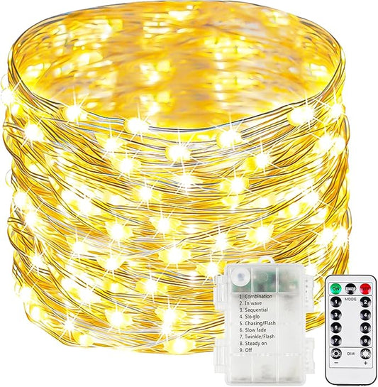 120LED 40FT Fairy Lights Battery Operated with Remote, 1 Pack Twinkle Lights Waterproof for Outdoor & Indoor, 8 Modes String Light Timer for Christmas Party Wedding Birthday Home DIY Décor(Warm White)