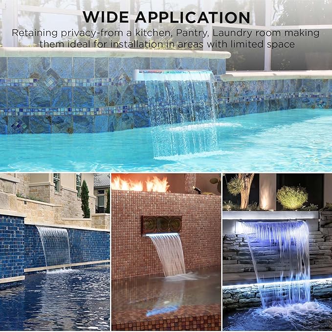 Pool Fountain Stainless Steel Waterfall with LED Lights - 35.4" LED Strip Remote Control with 18 Colors, Smooth Water Flow & Cascade Blade, Easy Installation for Outdoor, Garden, Patio & Ponds