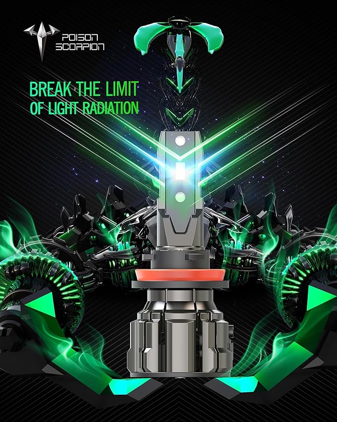 POISON SCORPION 90-12 Fog Light Bulbs, 600% Brighter 6500K Cool White, 1:1 Mini Size With Cooling Fan, Plug-N-Play Easy To Install, Pack of 4